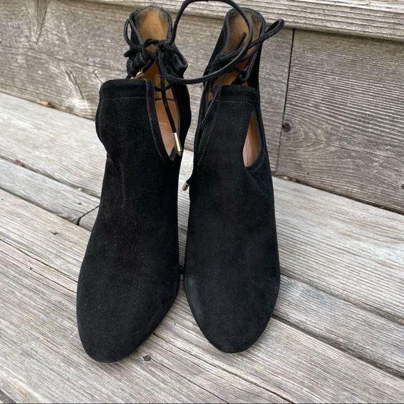 AQUAZZURA Babe 105 black suede tie ankle bootie high heels 6 - Picture 4 of 13